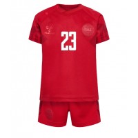 Dänemark Pierre-Emile Hojbjerg #23 Fußballbekleidung Heimtrikot Kinder WM 2022 Kurzarm (+ kurze hosen)